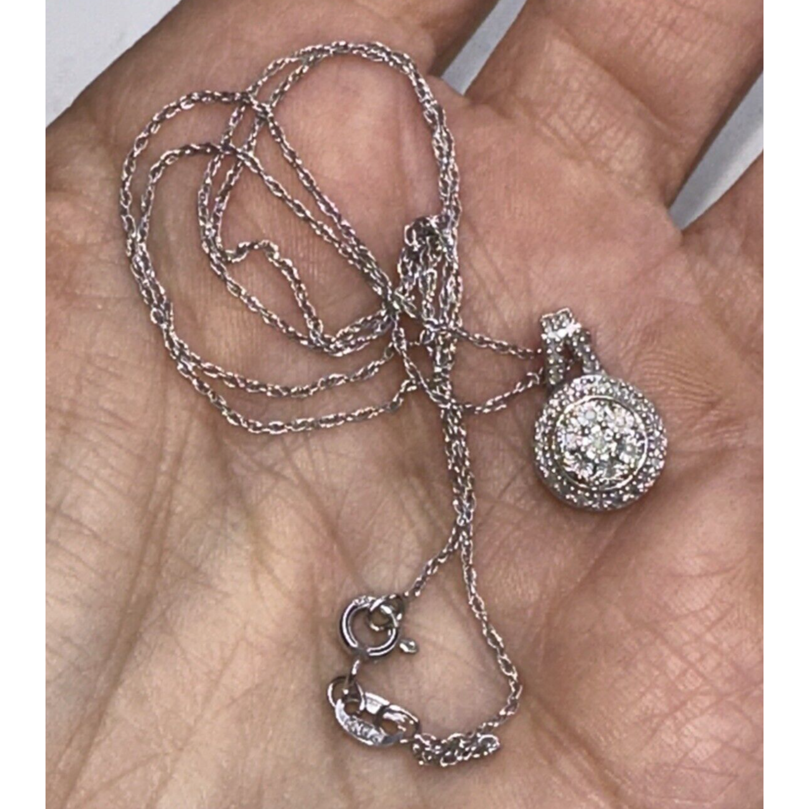Sterling Silver Necklace Round Diamond Pendant Stamped 925 Italy Sun Ka 1772